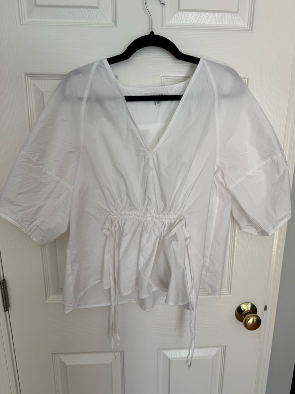 Banana Republic White V-Neck Drawstring Peplum Blouse